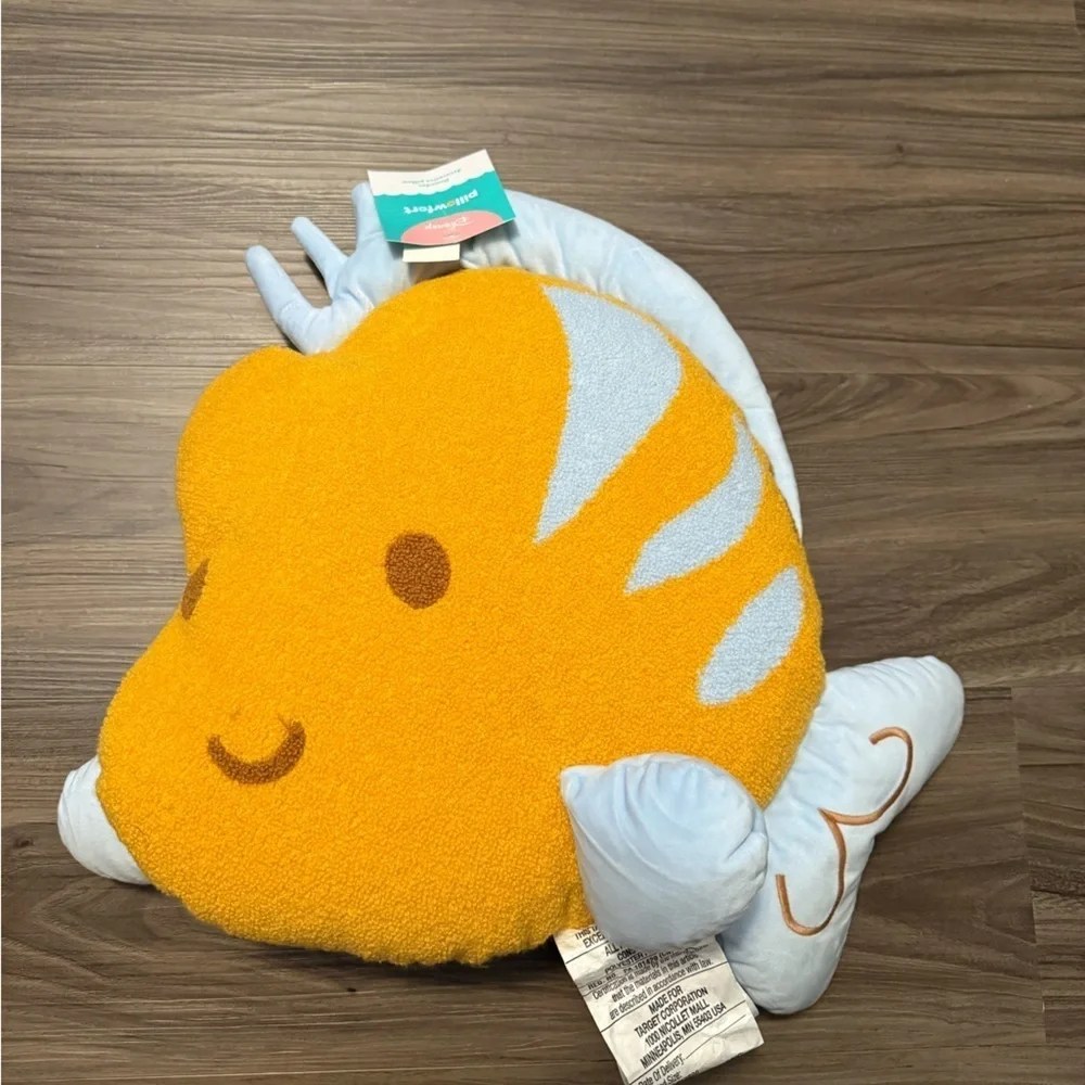 Pillowfort Disney Yellow and Light Blue Flounder Accent Decorative Pillow OS-NWT